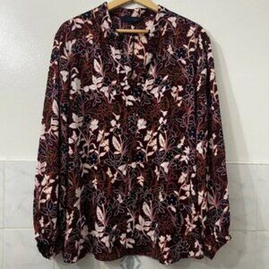 Rachel Roy 3XL Burgundy Dark Floral Long Sleeve Lightweight Whimsigoth Top